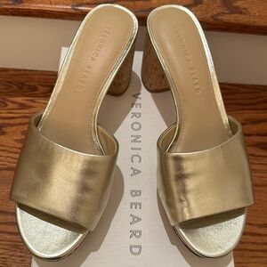 Veronica Beard cork platform gold leather inside & out sandals NWT 7.5